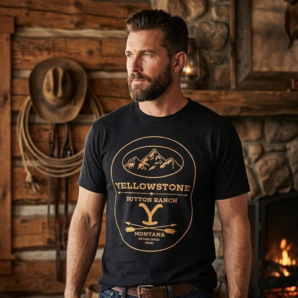 Yellowstone Dutton Ranch Black T-Shirt Mens Medium Paramount TV Show Tee‎